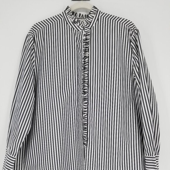 COS Tops - COS Button Down Oversized Long-Sleeve Striped Shirt w/ ruffle Sz.12 - Cotton